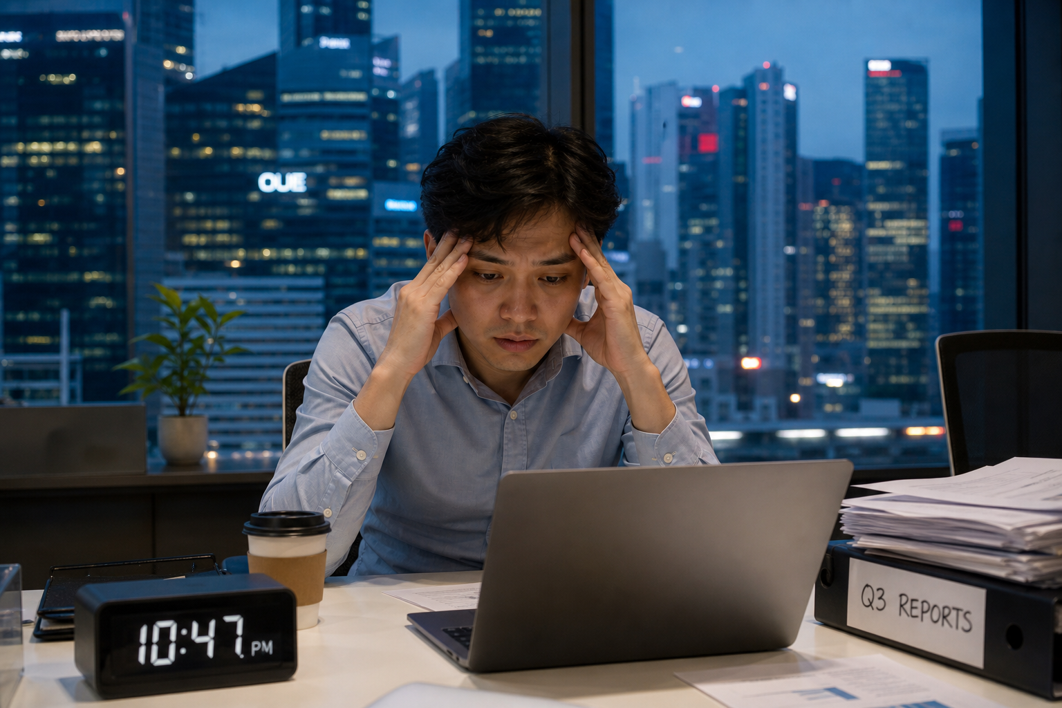 Tired Singapore office worker - chronic fatigue